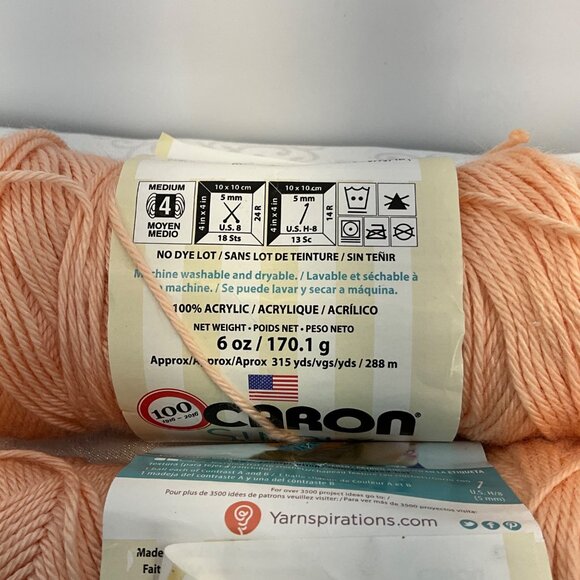 Caron Simply Soft Yarn Bundle 6 oz Light Country Peach Acrylic Medium - Picture 3 of 3